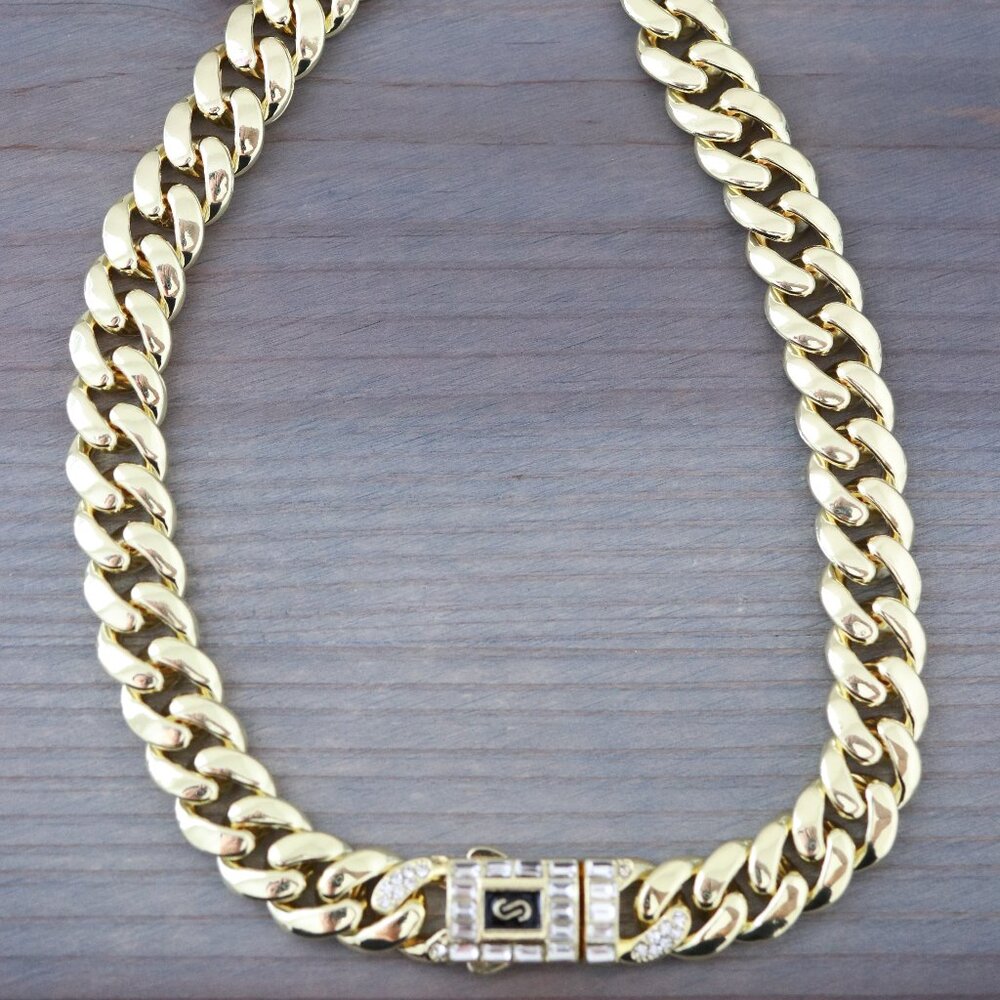 12mm Miami Cuban Monaco Style with CZ Diamond Chain 18k Gold Plated